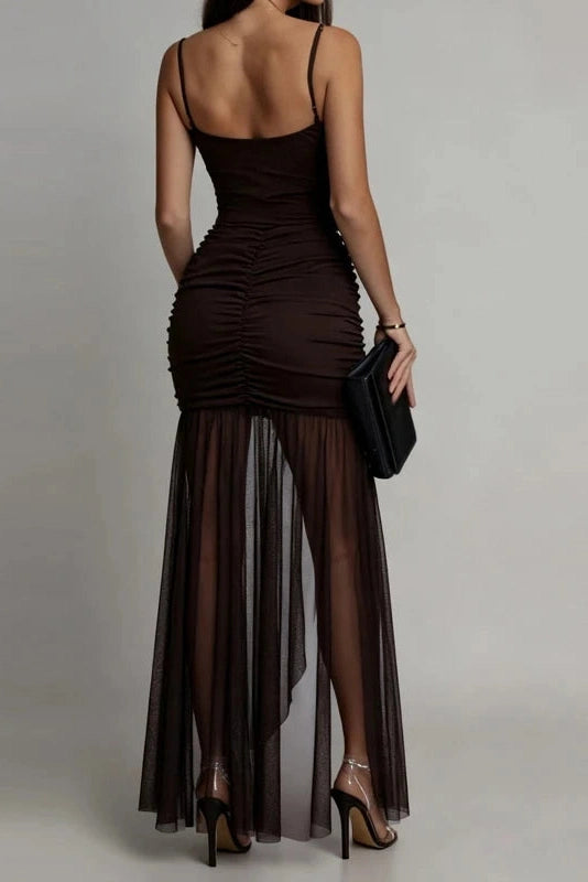 Glorol - Hollow Out Sleeveless High Waist Pleated Maxi Dress