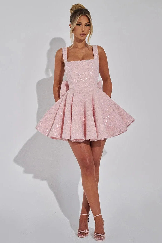 Glorol - Backless Square Collar Sleeveless High Waist Mini Dress