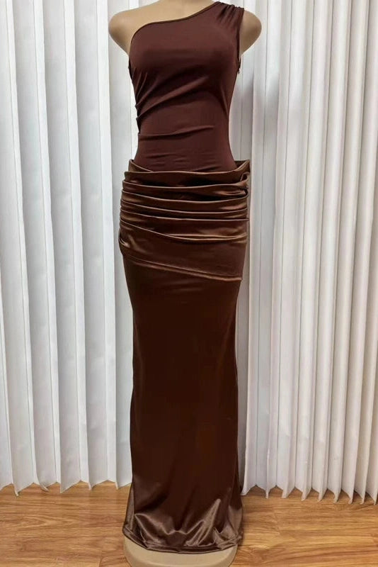 Glorol - Hollow Out Sleeveless Slash Collar Maxi Dress