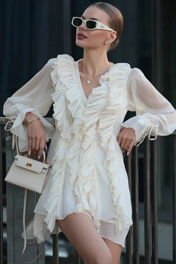 Glorol - Patchwork See-Through Lace-Up Slim Bodycon Mini Dress