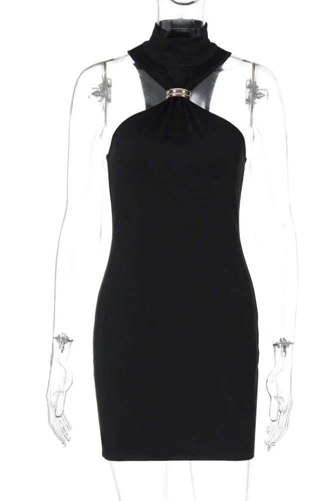 Glorol - Sleeveless Turtleneck Off-Shoulder Strapless Mini Dress