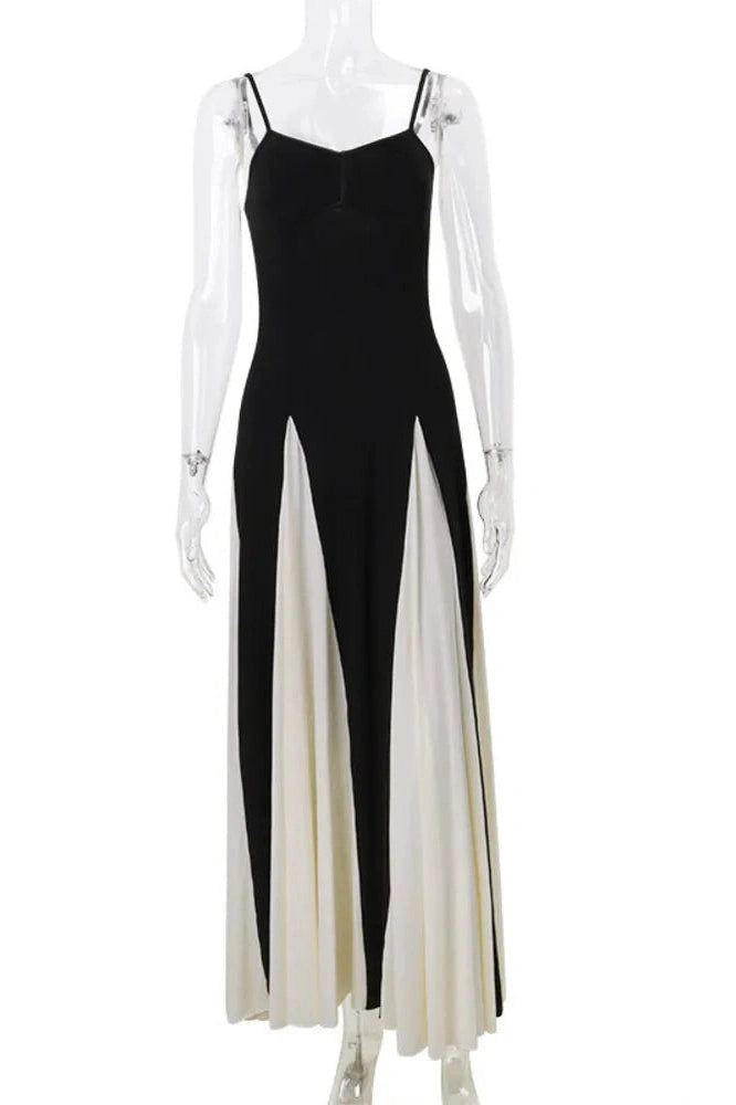 Glorol - Elegant Patchwork Spaghetti Strap Sleeveless Maxi Dress