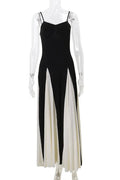 Glorol - Elegant Patchwork Spaghetti Strap Sleeveless Maxi Dress
