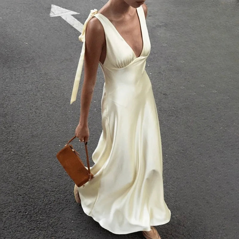 Glorol - Elegant Lace-Up Backless High Waist Sleeveless Maxi Dress