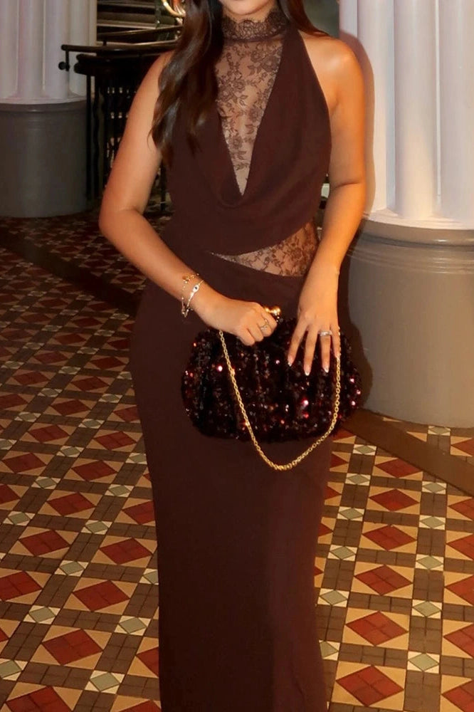 Glorol - Elegant Backless Slim Lace Maxi Dress