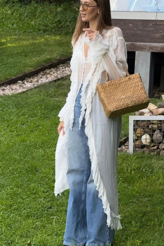 Glorol - Long-Sleeved Single-Breasted Maxi Dress