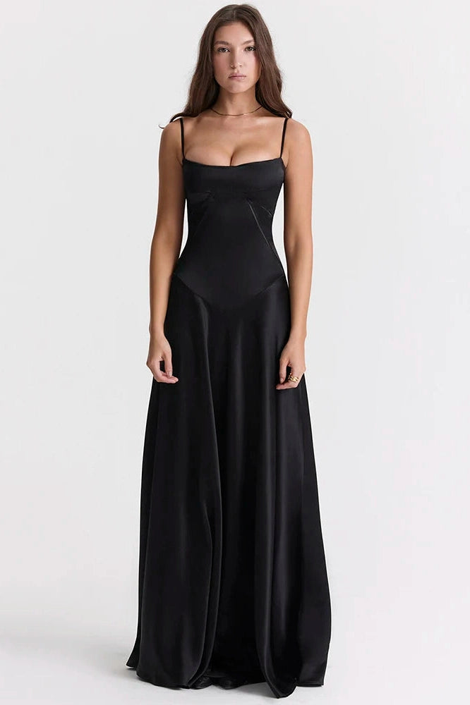 Glorol - Lace-up Spaghetti Strap Sleeveless Backless Maxi Dress