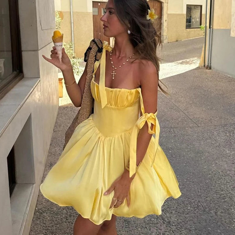 Glorol - Sleeveless Lace Up Strapless A-Line Mini Dress