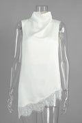 Glorol - Lace High-Neck Sleeveless Loose Irregular Top