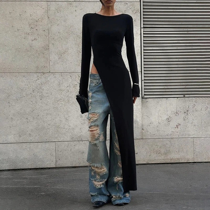 Glorol - Long Sleeves High Waist Maxi Dress