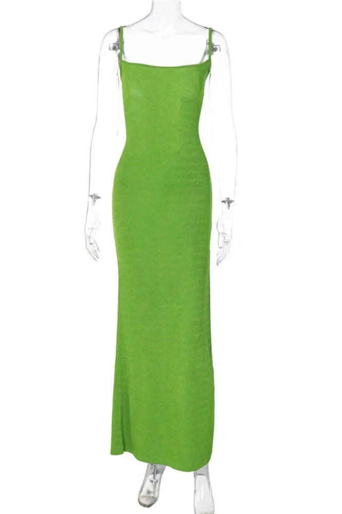 Glorol - Backless Split Lace-Up Maxi Dress