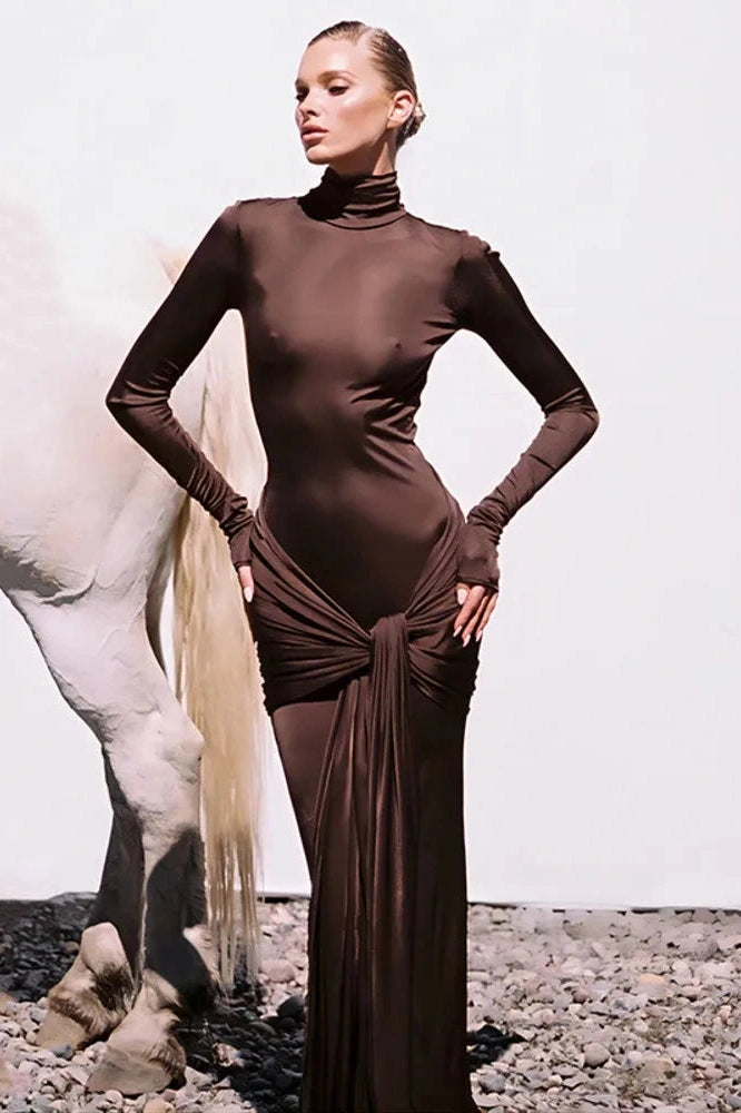 Glorol - Elegant Long Sleeve Bodycon Maxi Dress