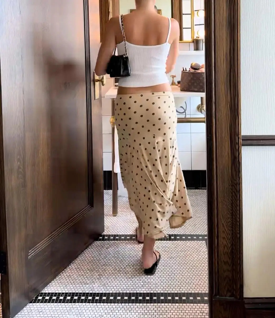 Glorol - Elegant Asymmetrical Polka Dot Chiffon Skirt