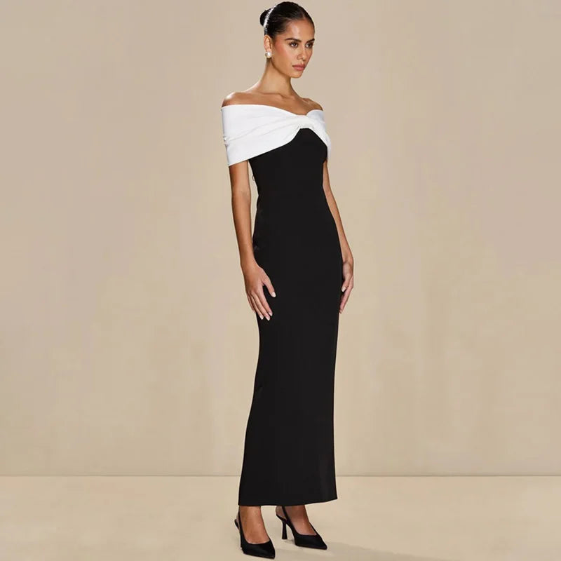 Glorol - Off Shoulder Patchwork Backless Maxi Dress