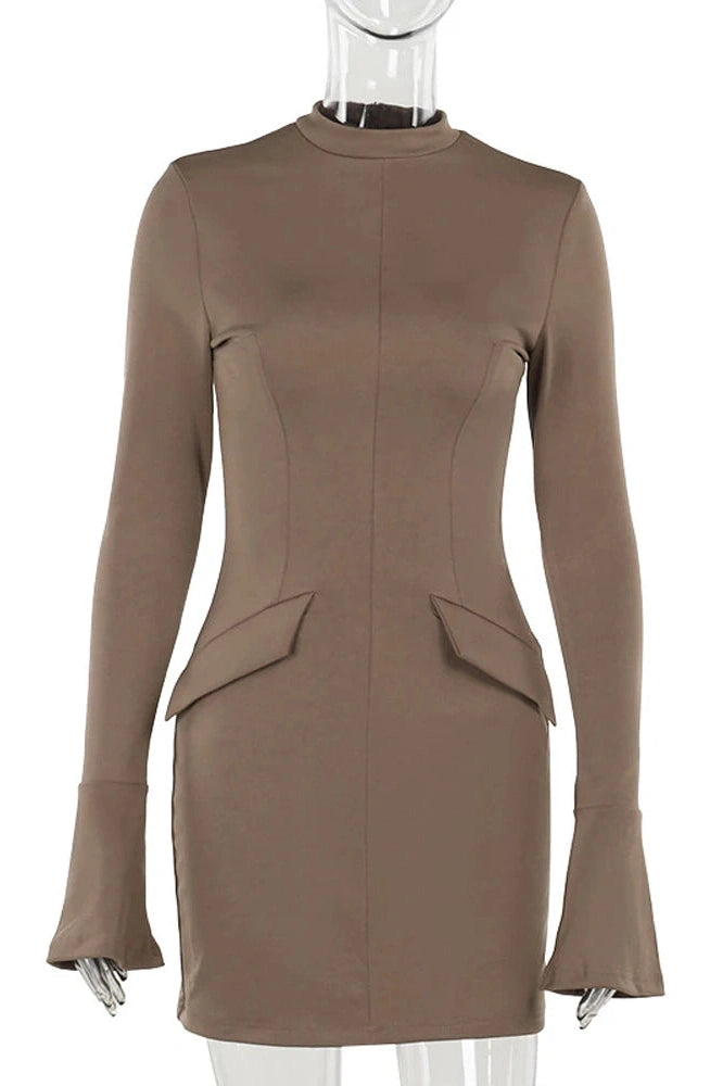 Glorol - Patchwork High Waist Long Sleeve Slim Mini Dress