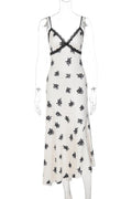 Glorol - Lace Printed Backless Sleeveless V-Neck Slim Midi Dress