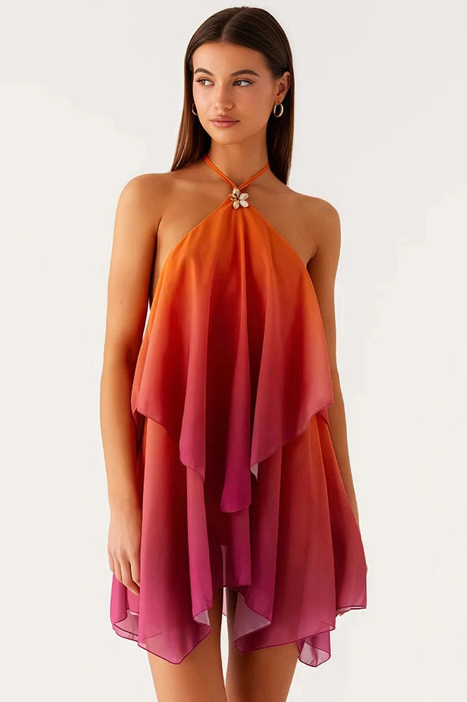 Glorol - Backless Zipper Off-Shoulder Sleeveless Mini Dress