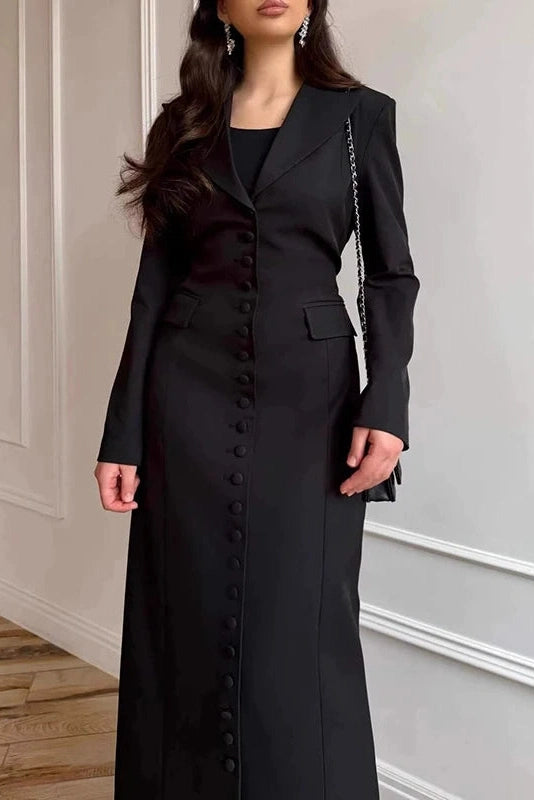 Glorol - Long Sleeve Single Breasted V-Neck Lace Maxi Dress