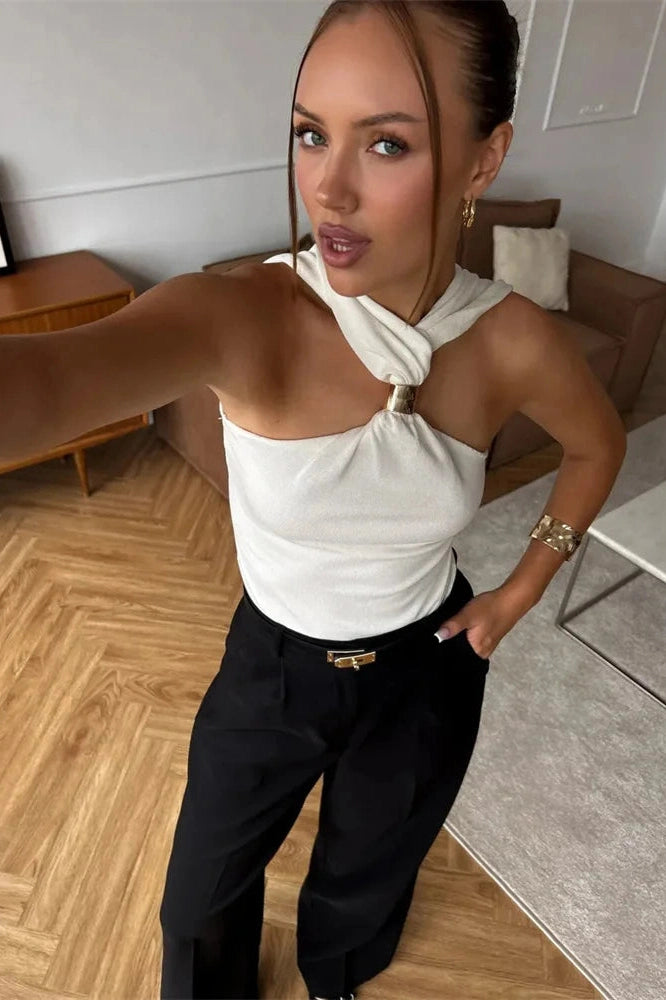 Glorol - Backless Sleeveless V-Neck Top