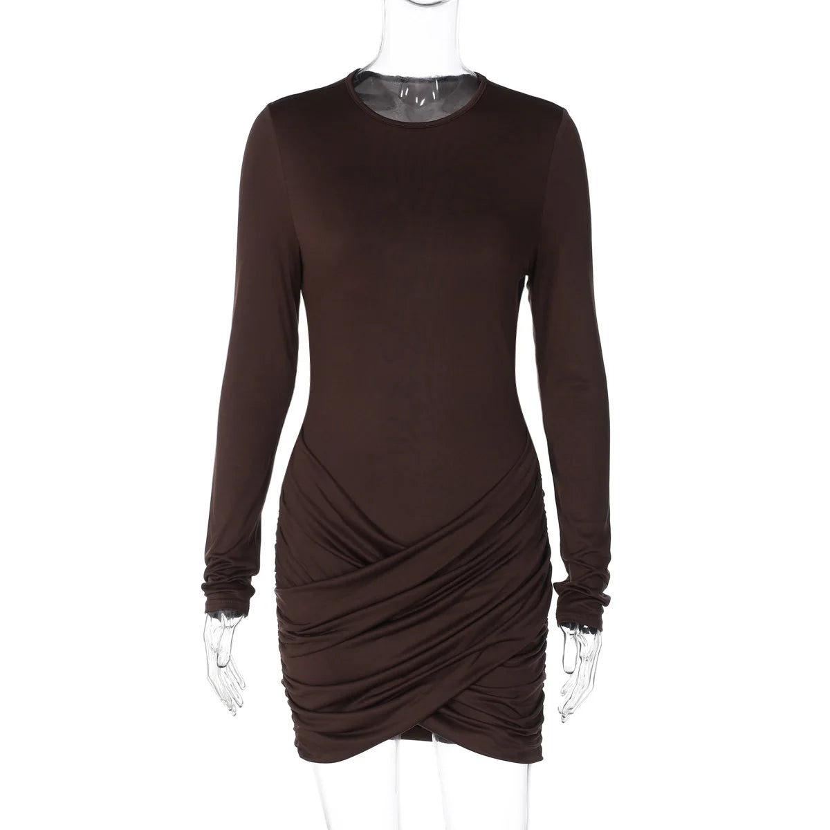 Glorol - O Neck Long Sleeve Bodycon Mini Dress