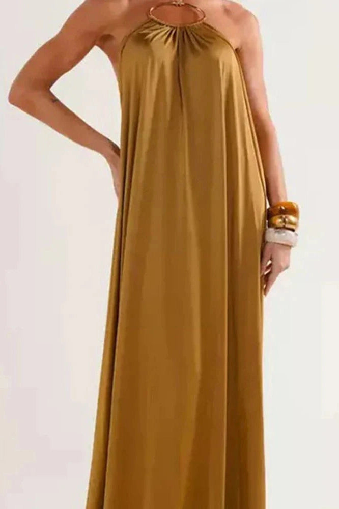 Glorol - Elegant Hollow Out High Waist Backless Loose Maxi Dress