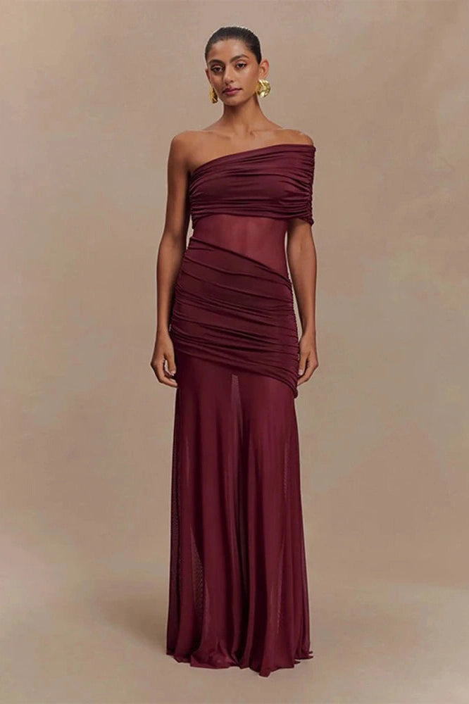 Glorol - Elegant Strapless See Through Slim Maxi Dress