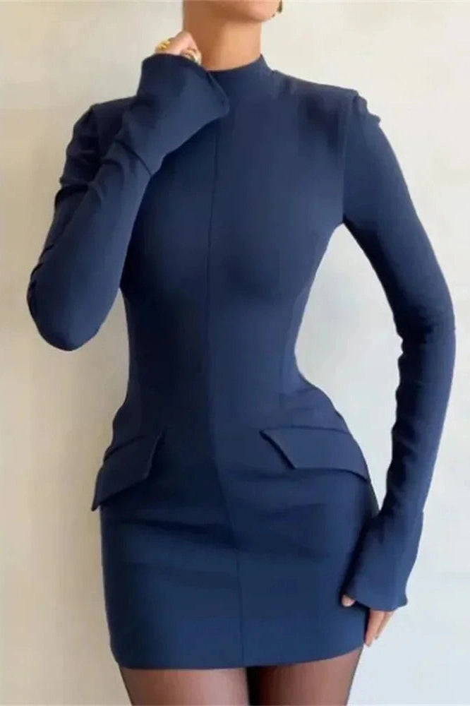 Glorol - Patchwork High Waist Long Sleeve Slim Mini Dress