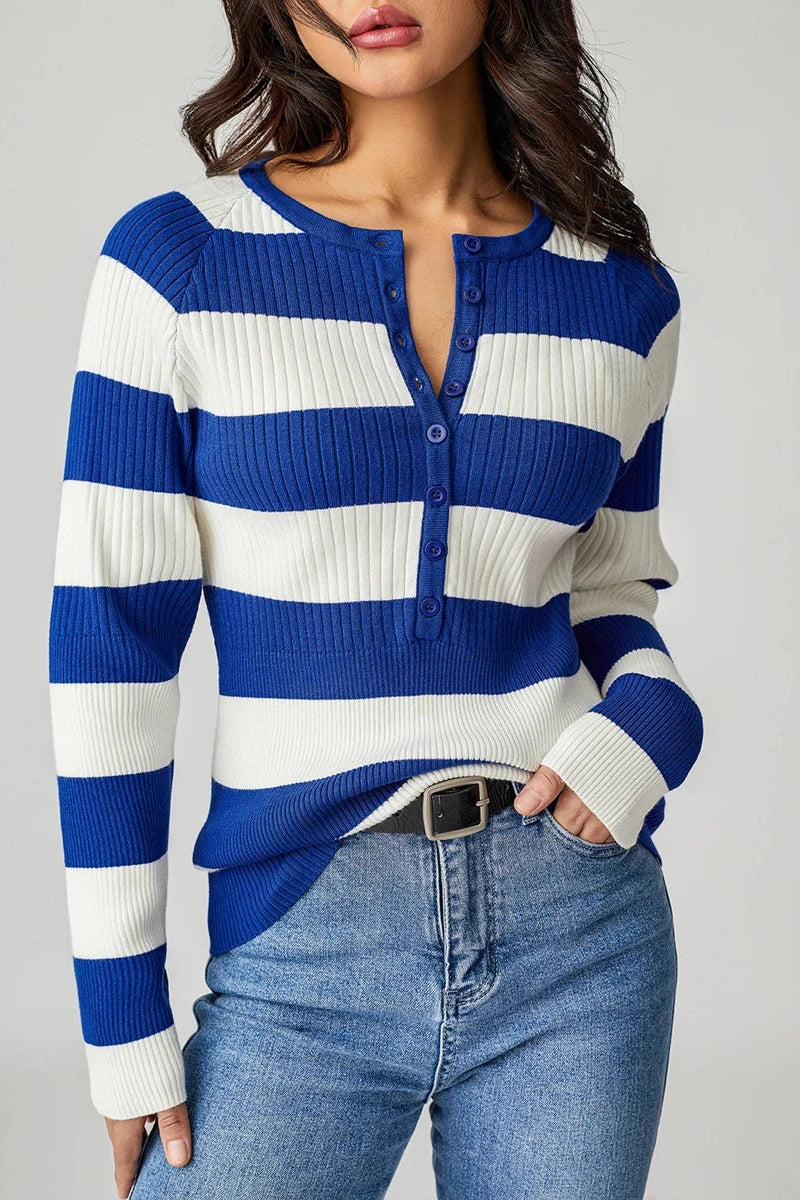 Glorol - Long Sleeve Knit Stripes Top