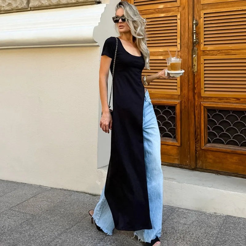 Glorol - Elegant High Waist Split Maxi Dress