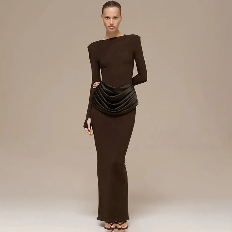 Glorol - Long Sleeve High Waist Slim Maxi Dress