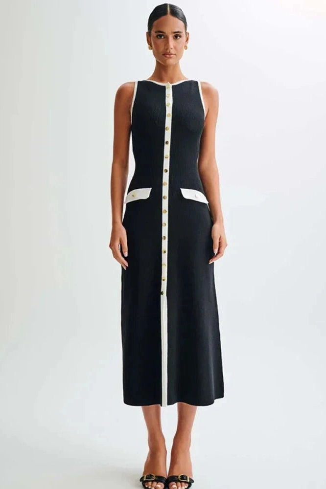 Glorol - Sleeveless Patchwork High Waist Pocket Maxi Dress