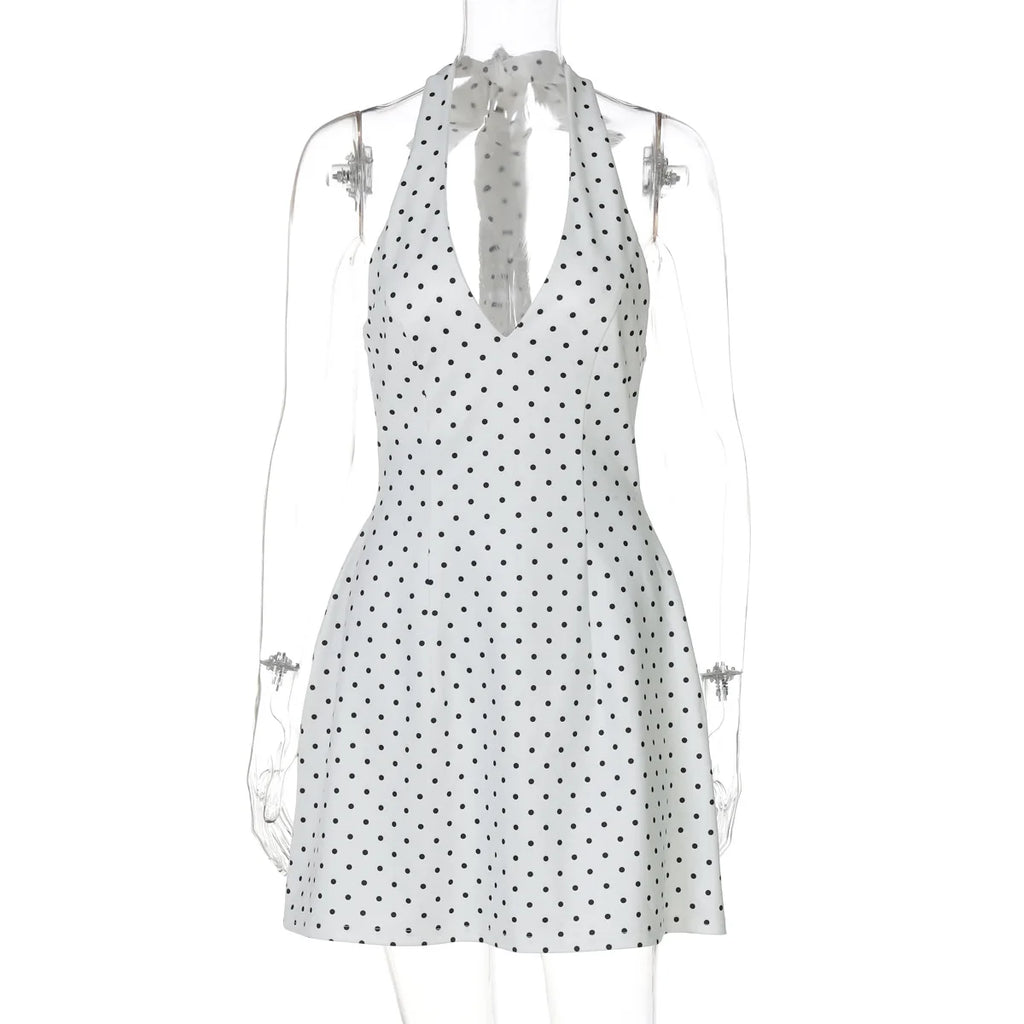 Glorol - Printed V Neck Backless High Waist Mini Dress