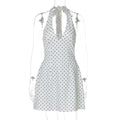 Glorol - Printed V Neck Backless High Waist Mini Dress