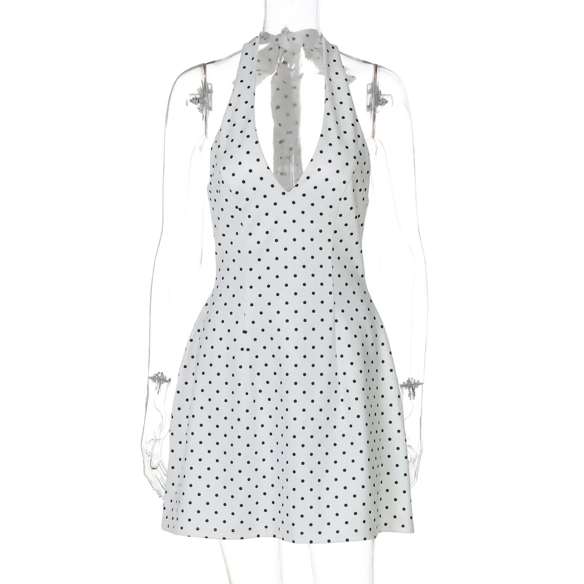 Glorol - Printed V Neck Backless High Waist Mini Dress