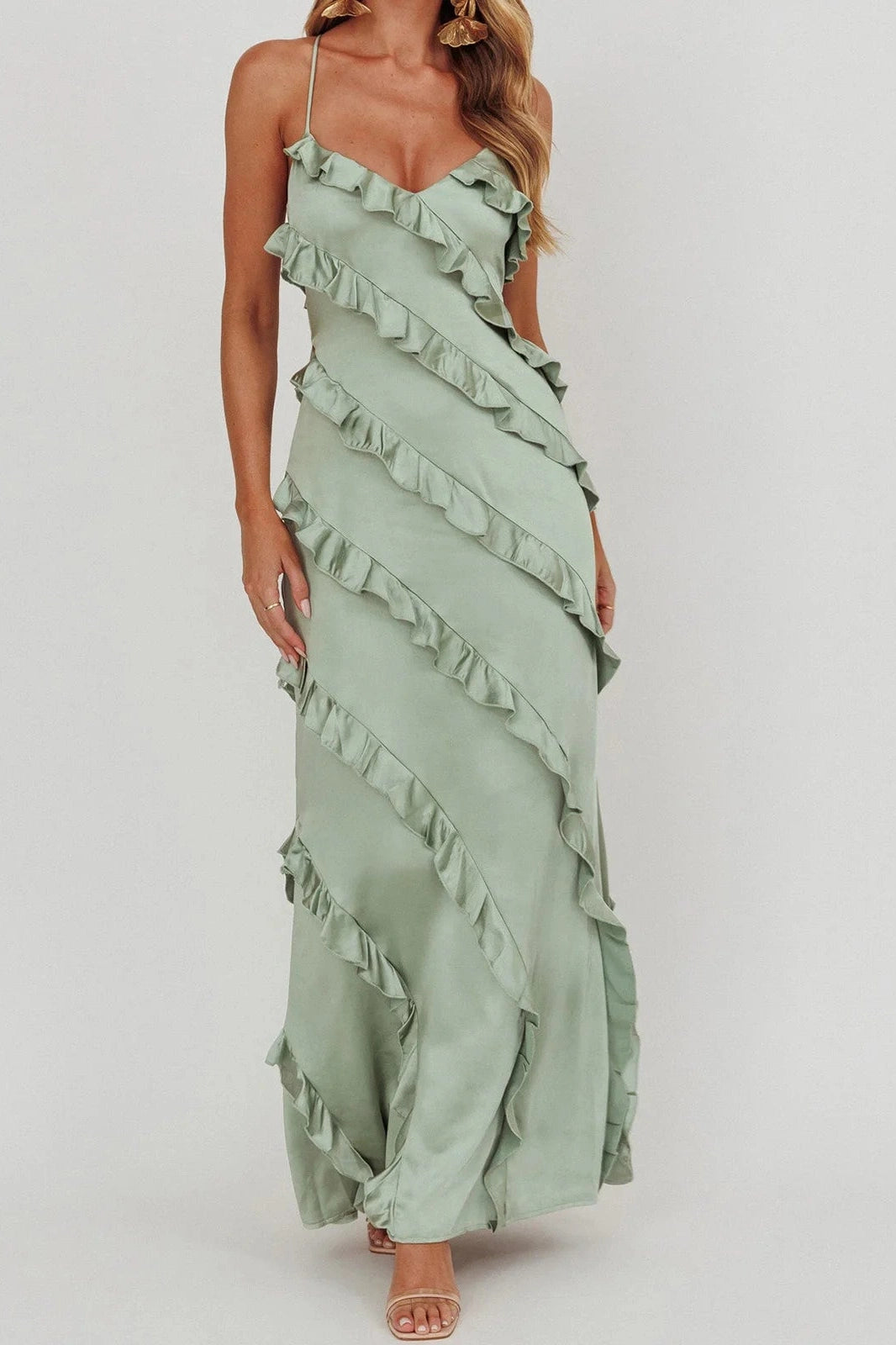 Glorol - Sleeveless Spaghetti Strap Maxi Dress