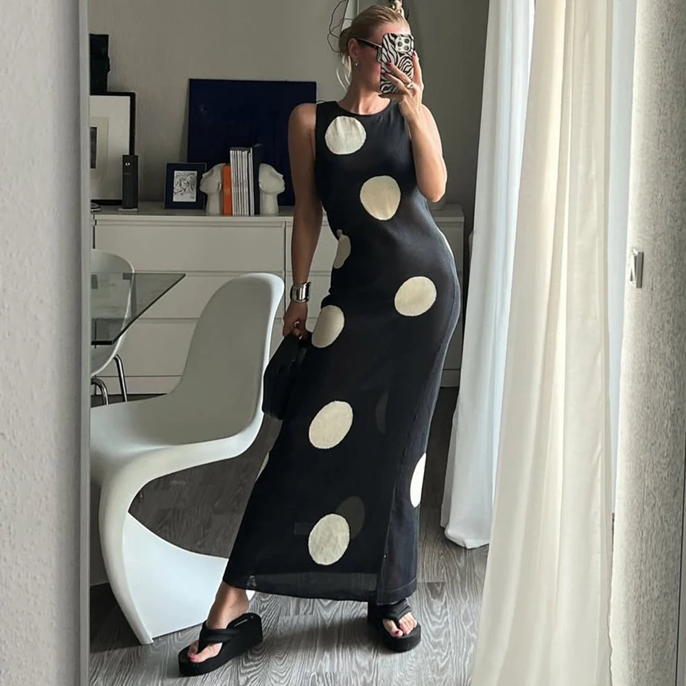 Glorol - See-Through O-Neck Sleeveless Maxi Dress