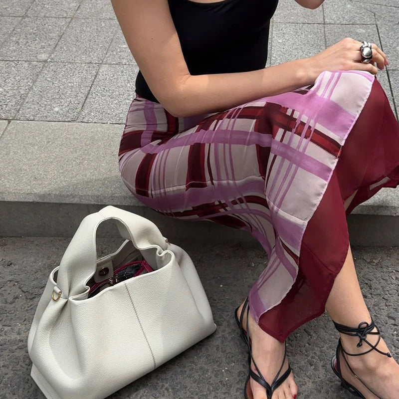 Glorol - High Waist Patchwork Print Skirt