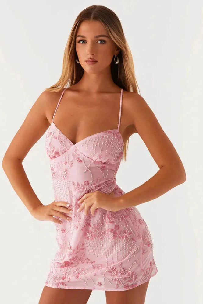 Glorol - Backless Spaghetti Strap Sleeveless Mini Dress