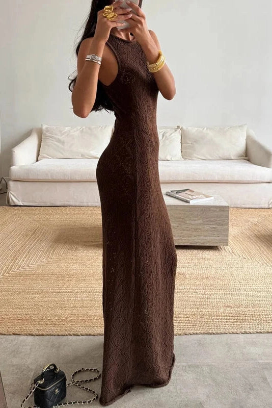 Glorol - Hollow Out Sleeveless High Waist Maxi Dress