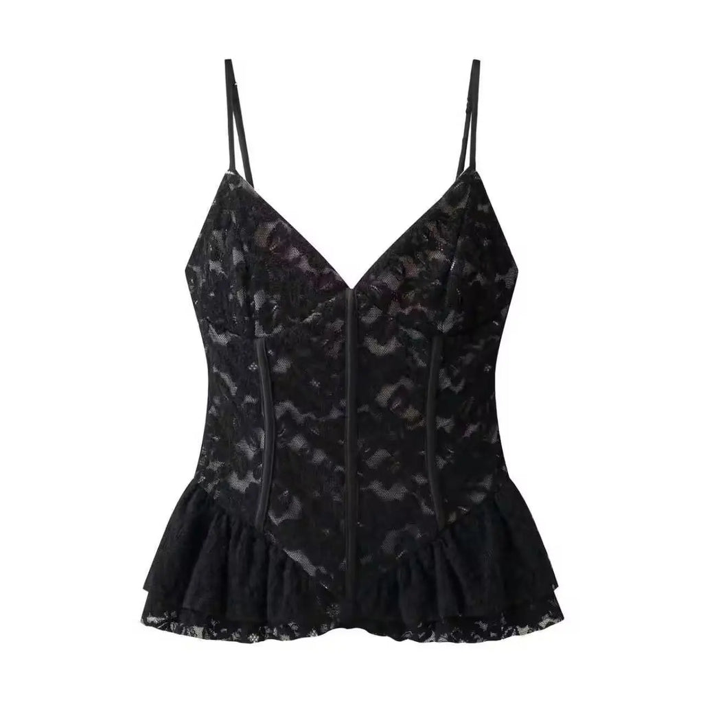 Glorol - Lace V-Neck Slim Sleeveless Top