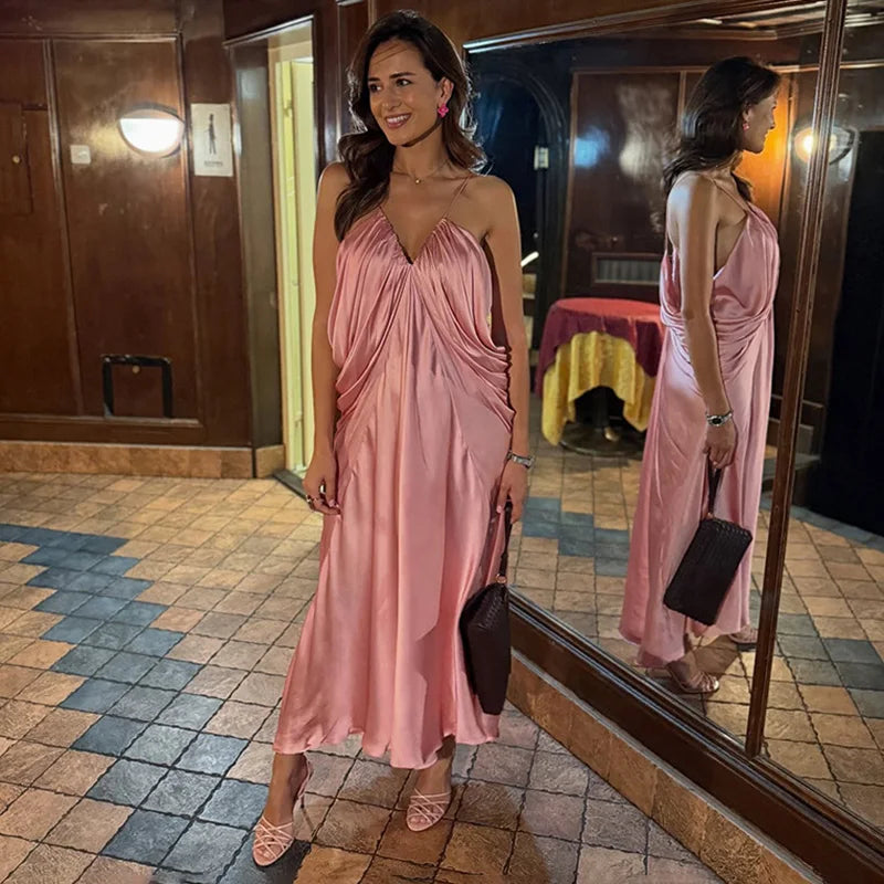 Spaghetti Strap V Neck  Loose Irregular Maxi Dress