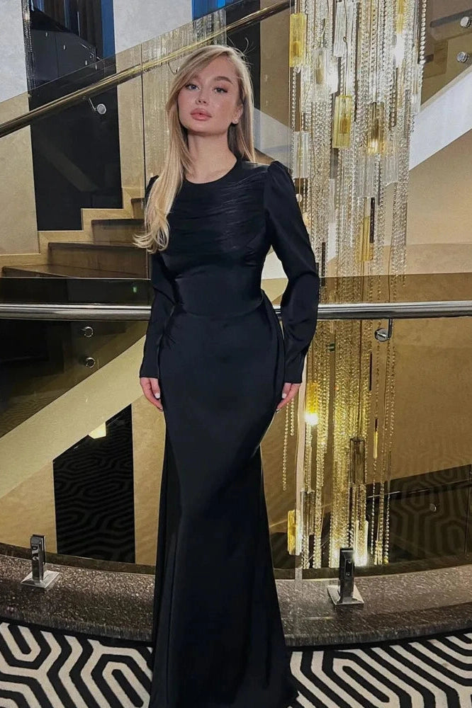 Glorol - O-Neck Long Sleeve High Waist Maxi Dress