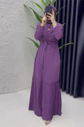 Glorol - Elegant O-Neck Long Sleeve High Waist Pleated Maxi Dress