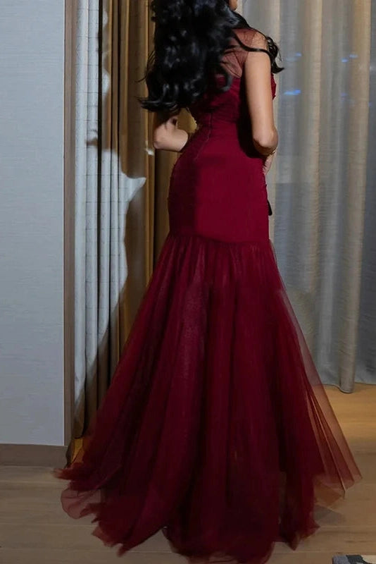 Glorol - Elegant High Waist Slim Pleated Maxi Dress