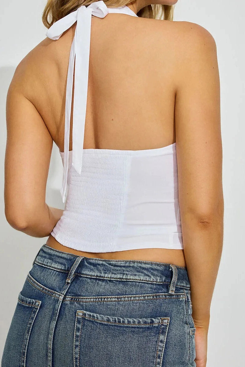 Glorol - Plaid Lace V-Neck Sleeveless Slim Fit Top