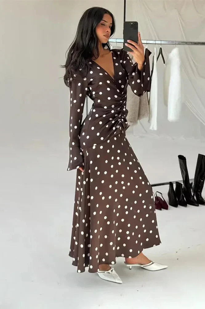 V-Neck Long Sleeve High Waist Maxi Dress