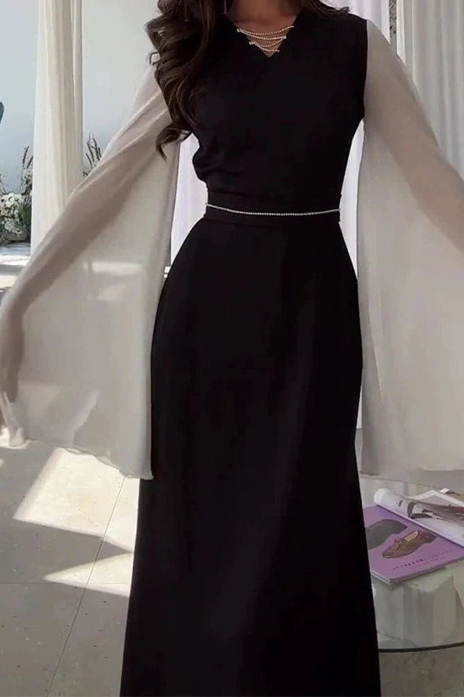 Glorol - Hollow Out V-Neck Flare Sleeve Maxi Dress