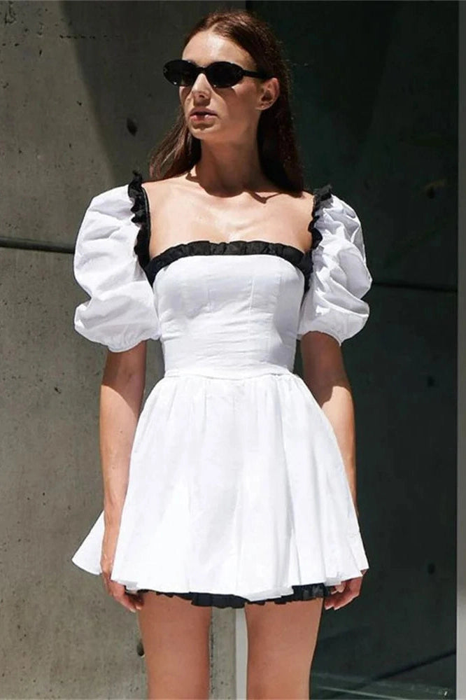Glorol - Patchwork Short Sleeve Slim Mini Dress