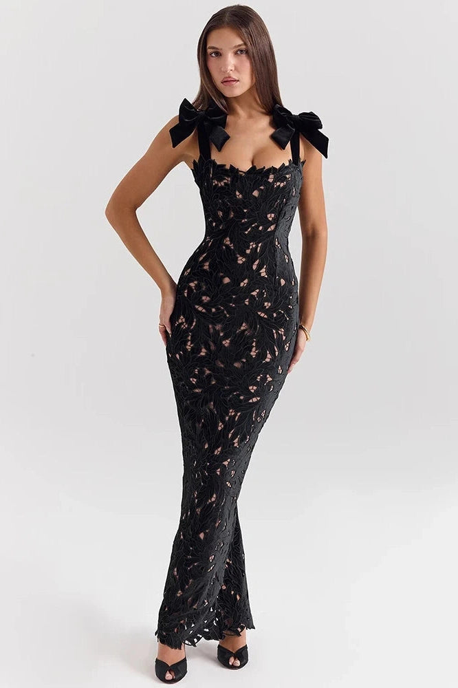 Glorol - Lace Sleeveless Backless Bodycon Maxi Dress