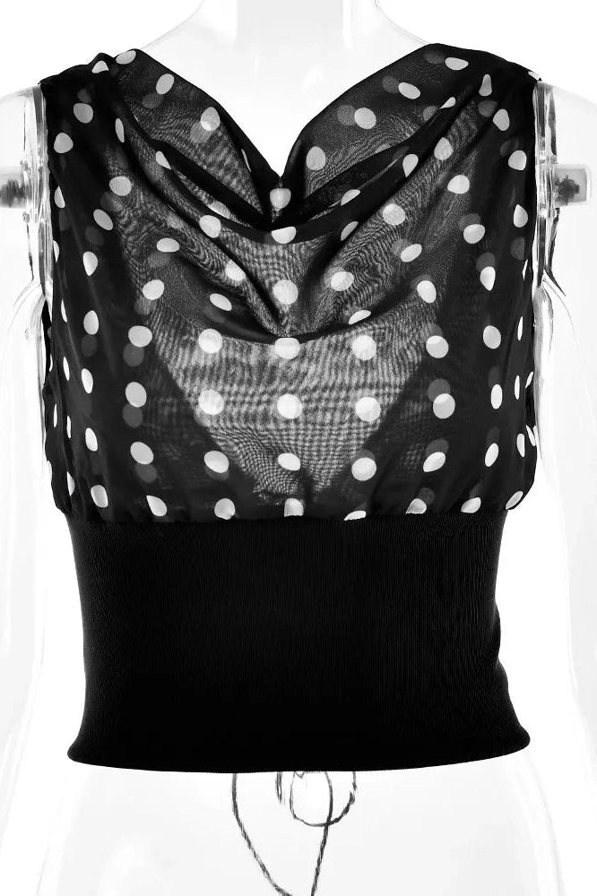 Glorol - Patchwork Backless Lace-Up Top